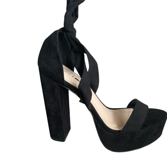 Platforms. Faux suede with wrap around straps. Never worn. - Picture 5 of 8